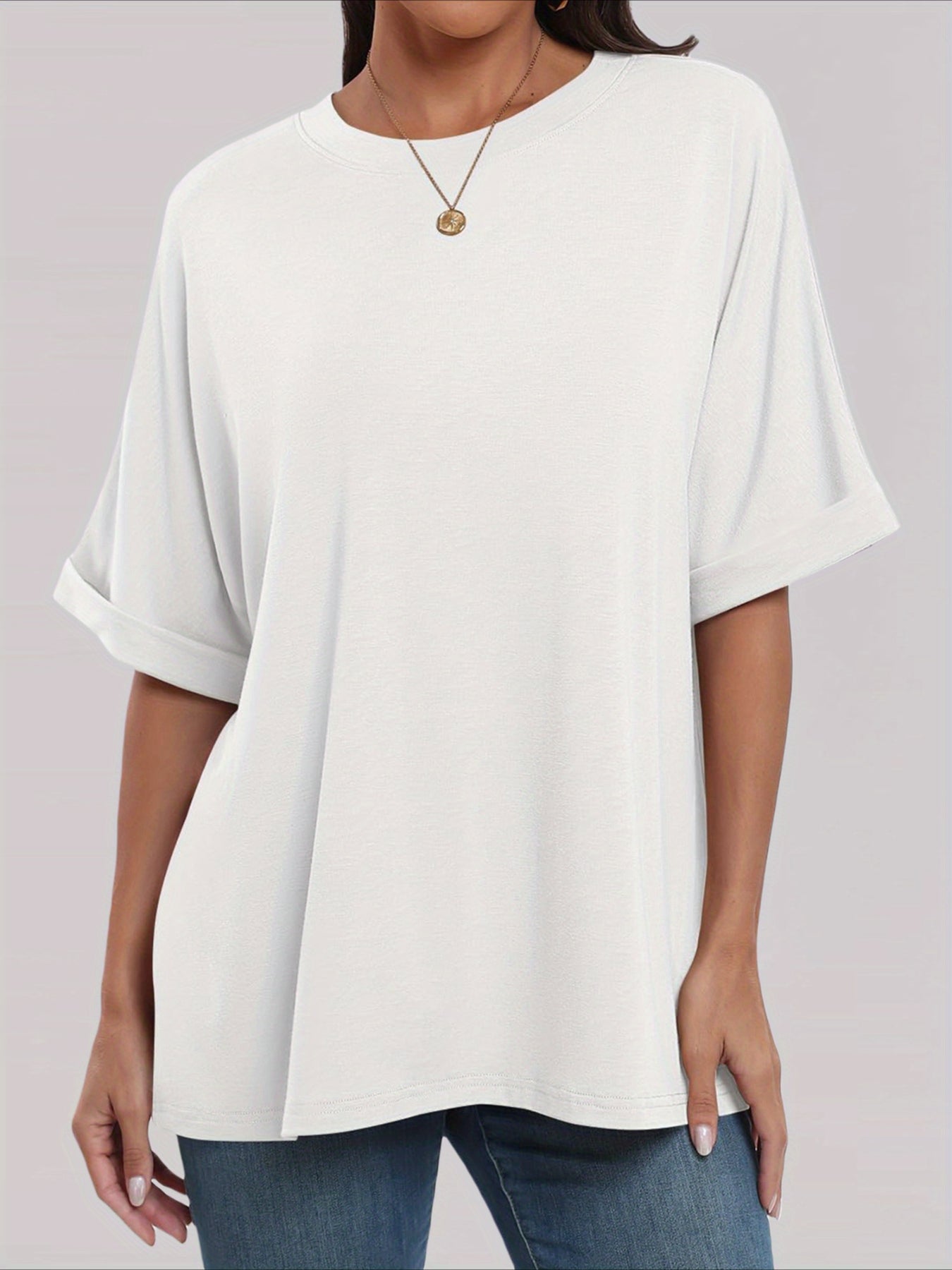Casual Short Sleeve Crewneck Solid Color Loose T-Shirt