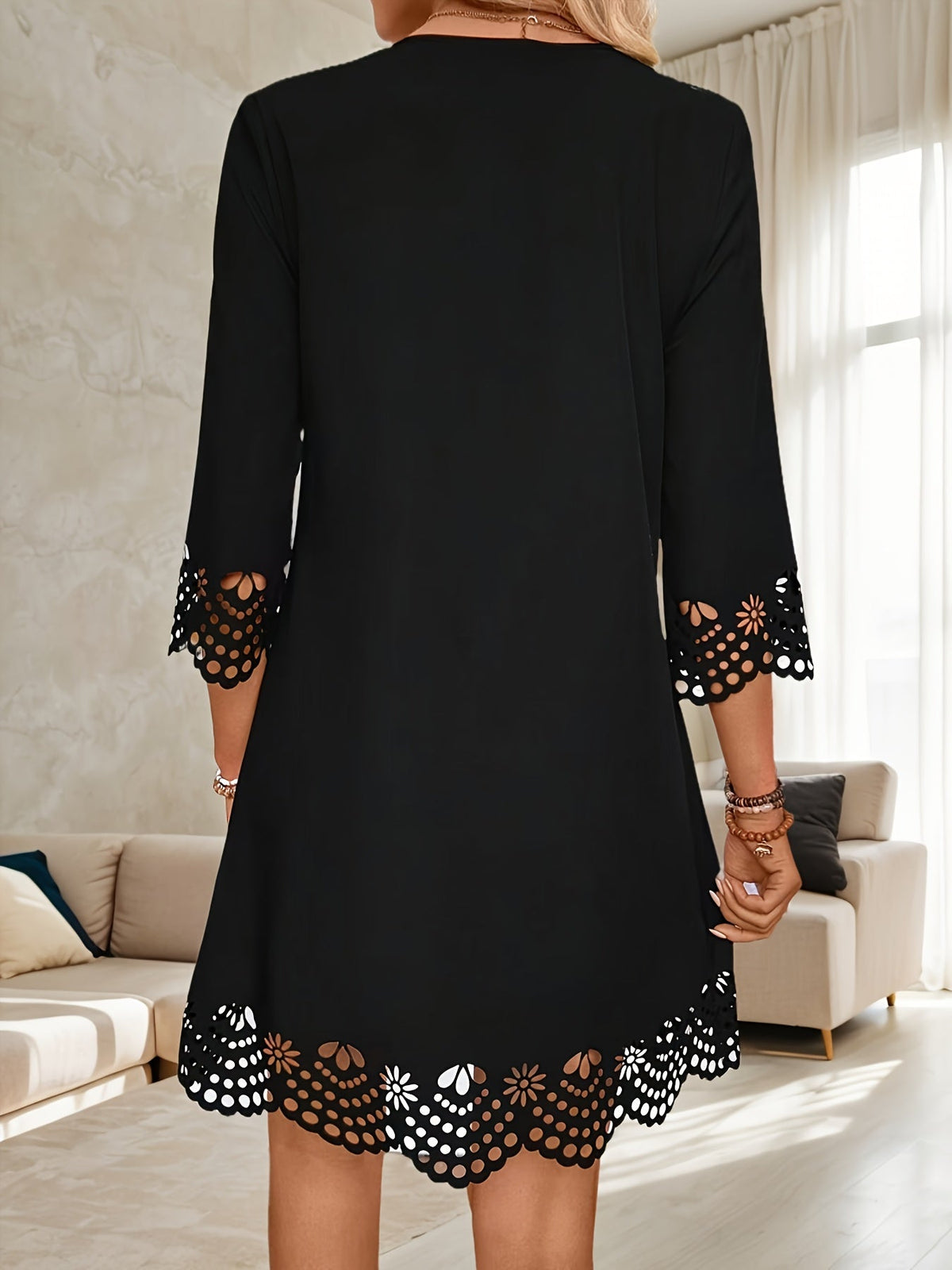 Elegant Slimming A-Line V-Neck Long Sleeve Dress