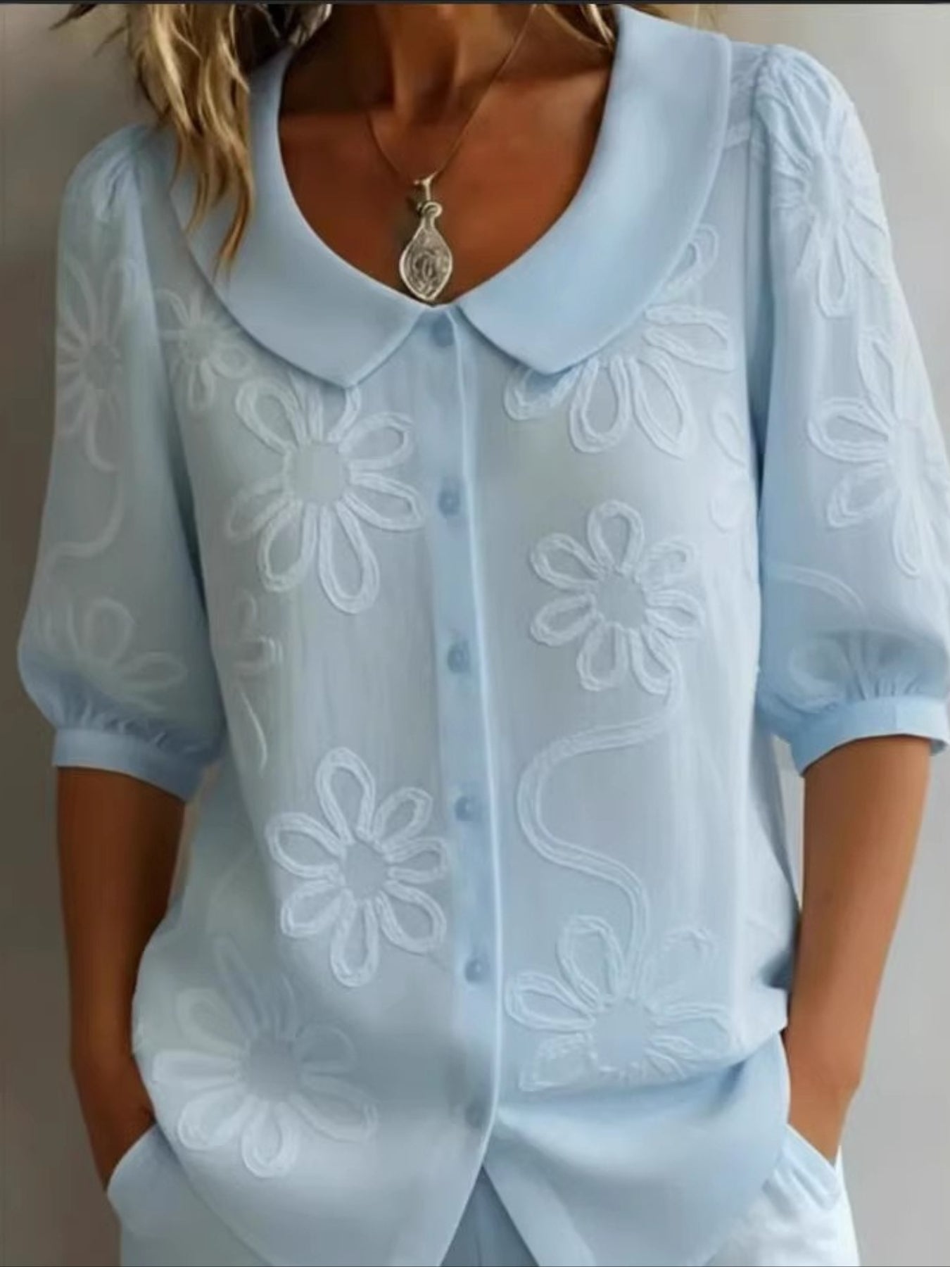 Crew Neck Short Sleeve Embroidery Patterns Regular Loose Shirt