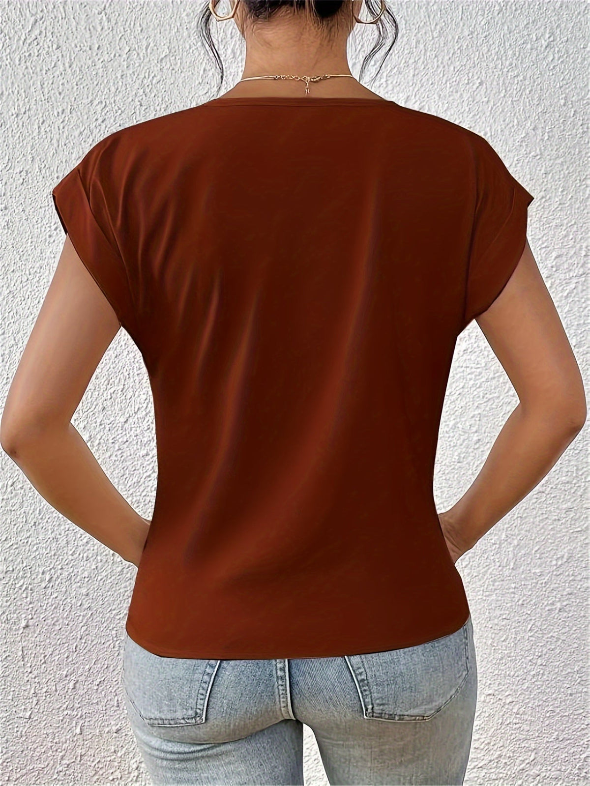 Women's Knot V Neck T-Shirt - Casual Short Sleeve Top