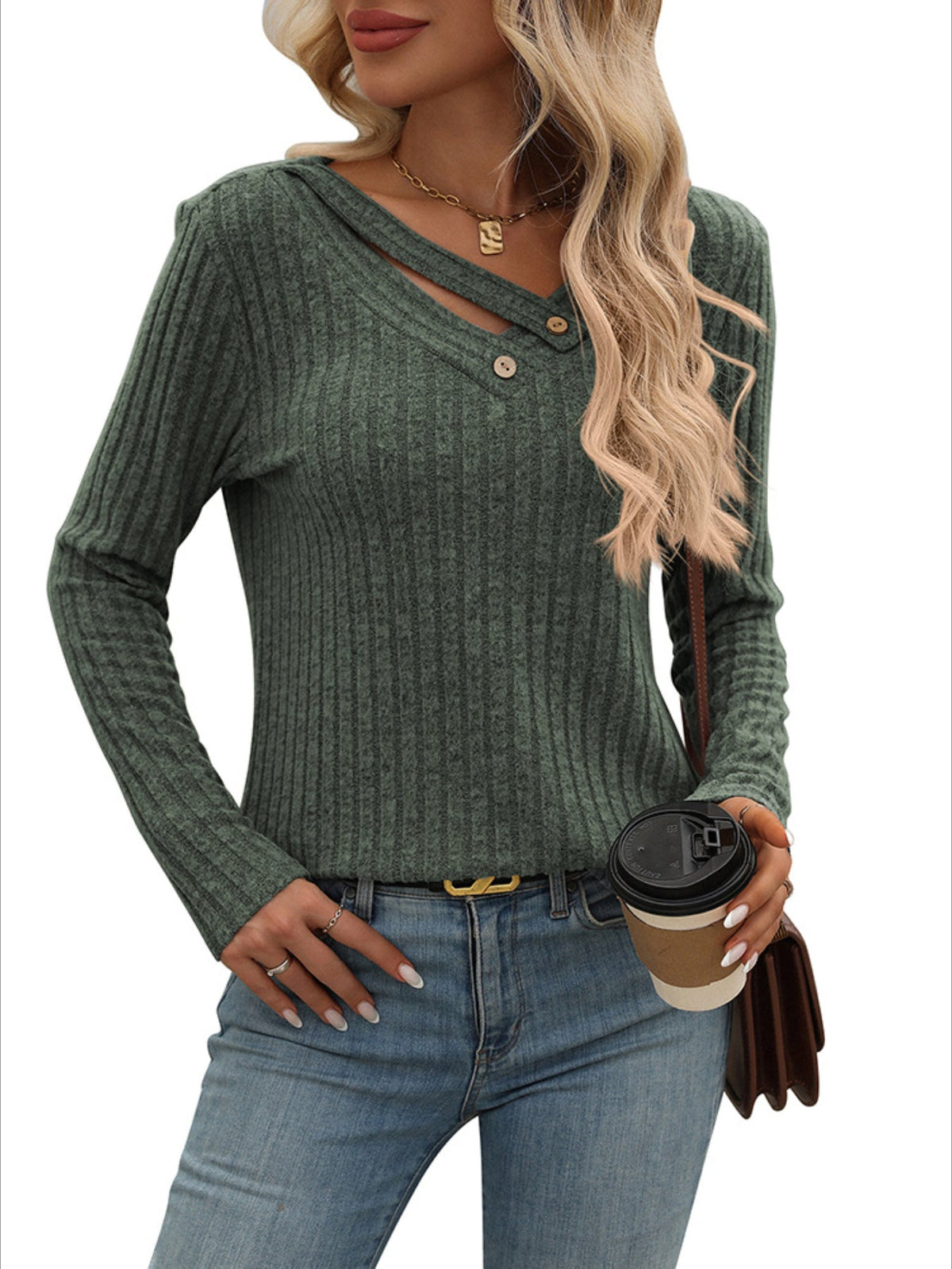 Plus Size Button Detail T-Shirt, Casual Long Sleeve Top