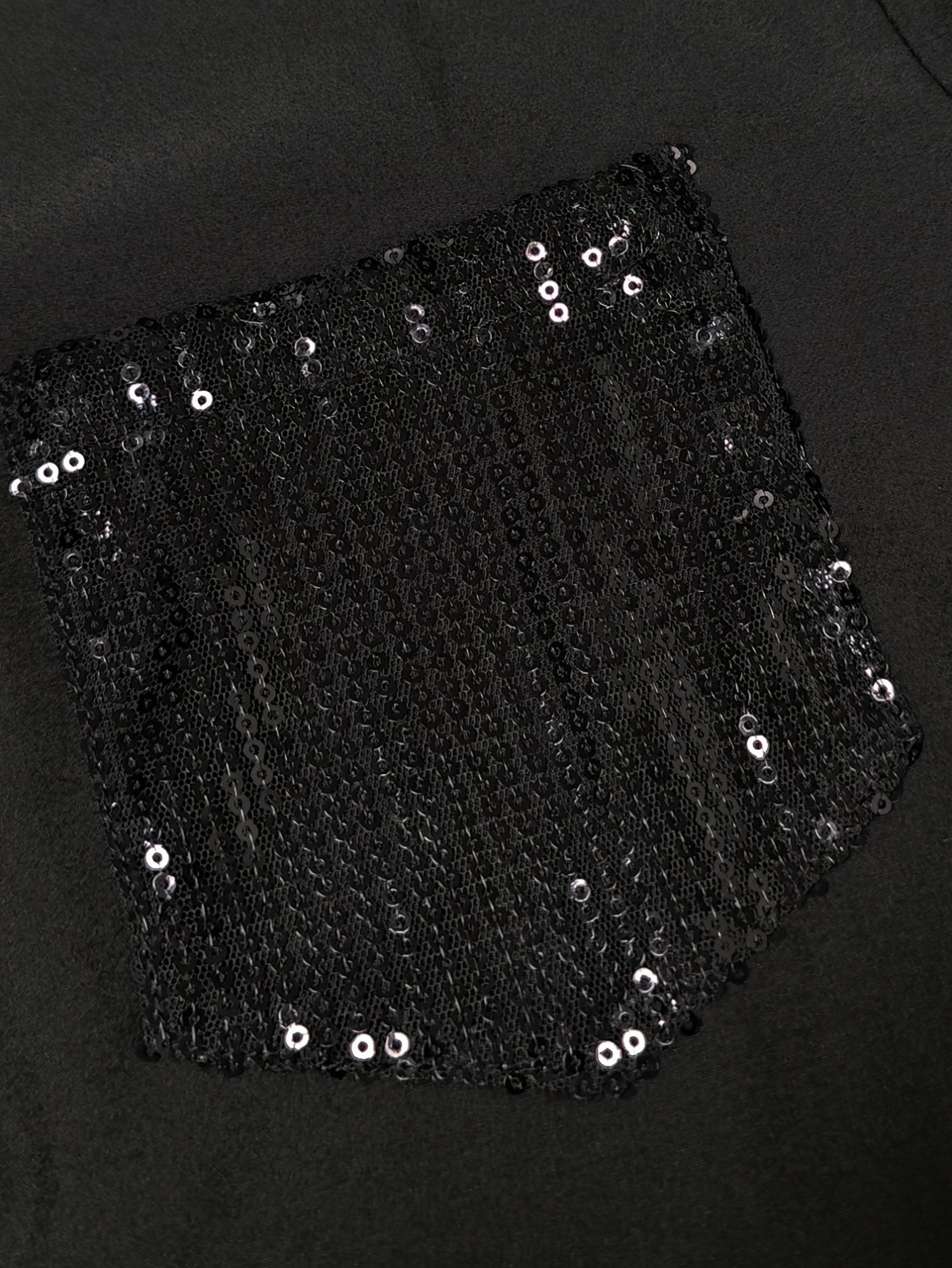 Solid Color Casual V-Neck Sequin Loose Fit Long Sleeve Blouse