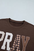Coffee Floral Buffalo Plaid Striped Embroidered Patch Western Pullover Sweatshirt