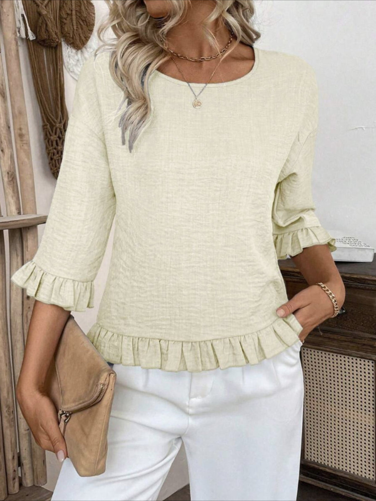 Gradient Color Casual Drop Shoulder Round Neck Loose Fit Top