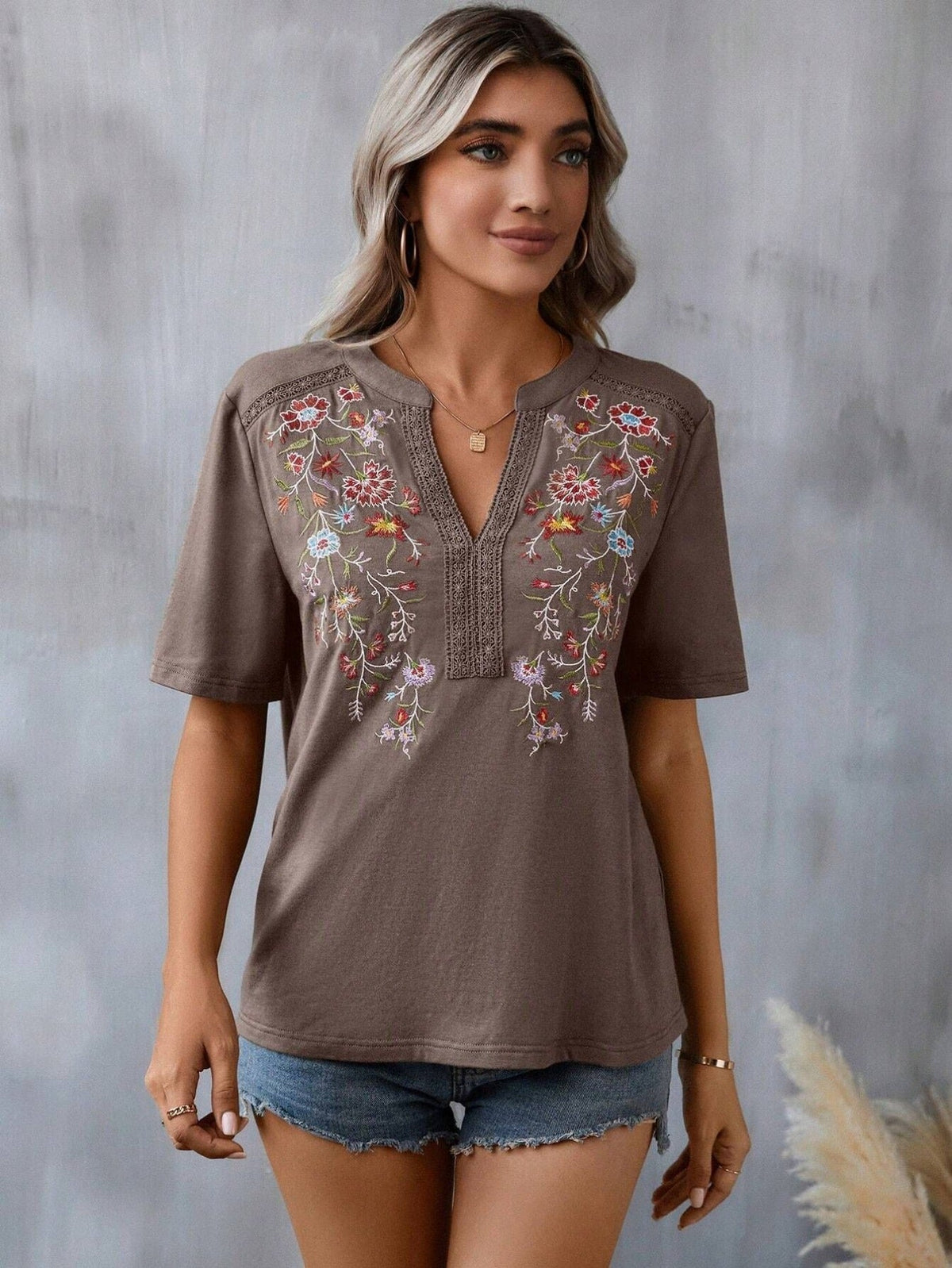 Embroidered Patchwork Lace T-Shirt
