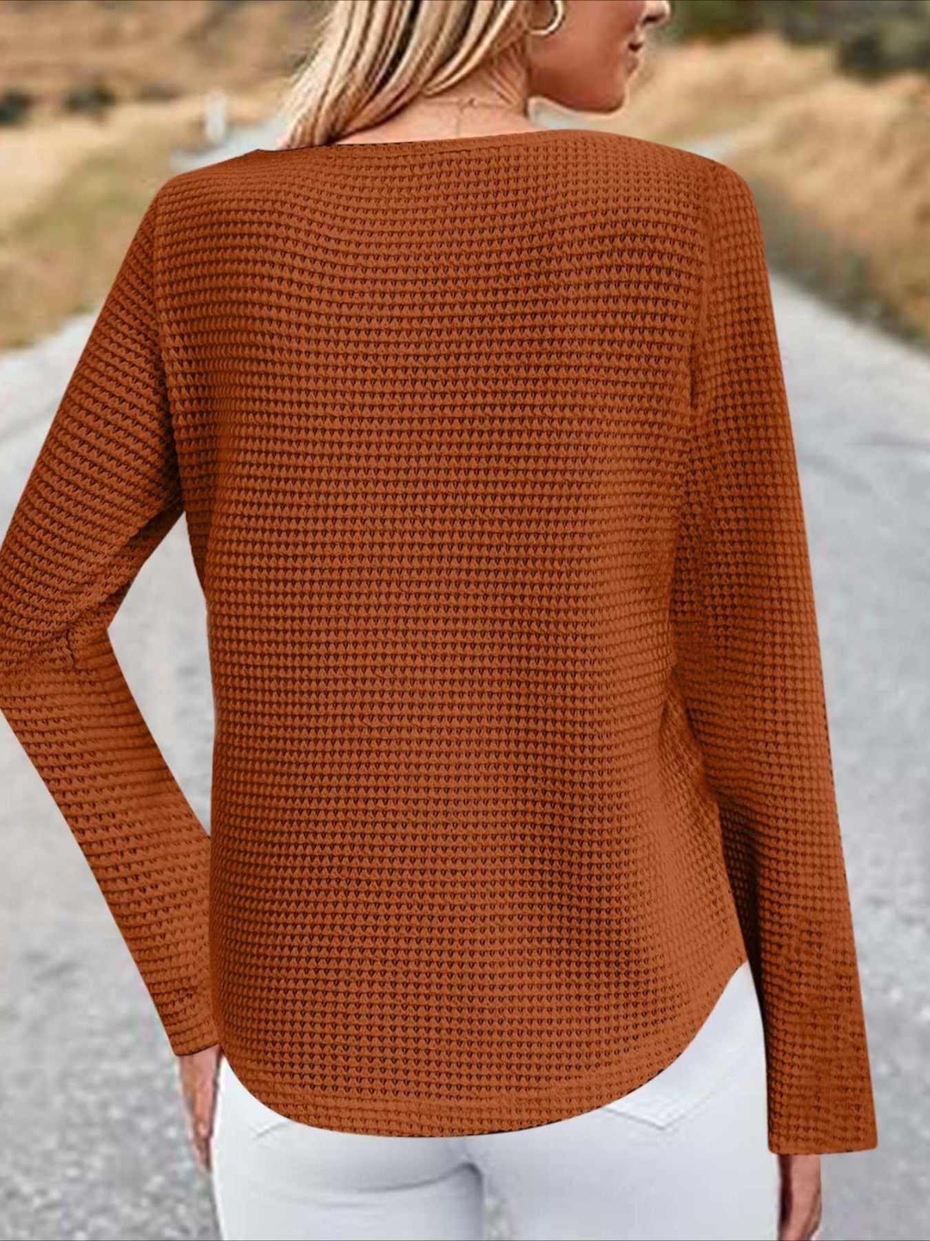 Pineapple Checked Lace Splicing Long Sleeve Solid Color T-shirt