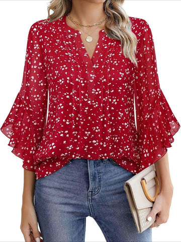 3/4 Sleeve Casual Business Solid Color Chiffon Shirts