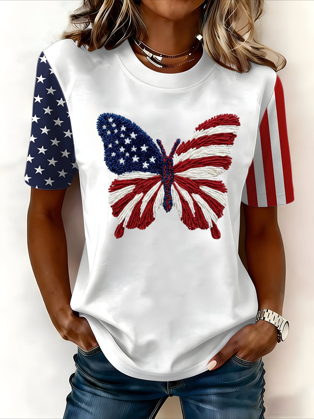 Flower Casual Pattern Crew Neck Short Sleeve T-shirt