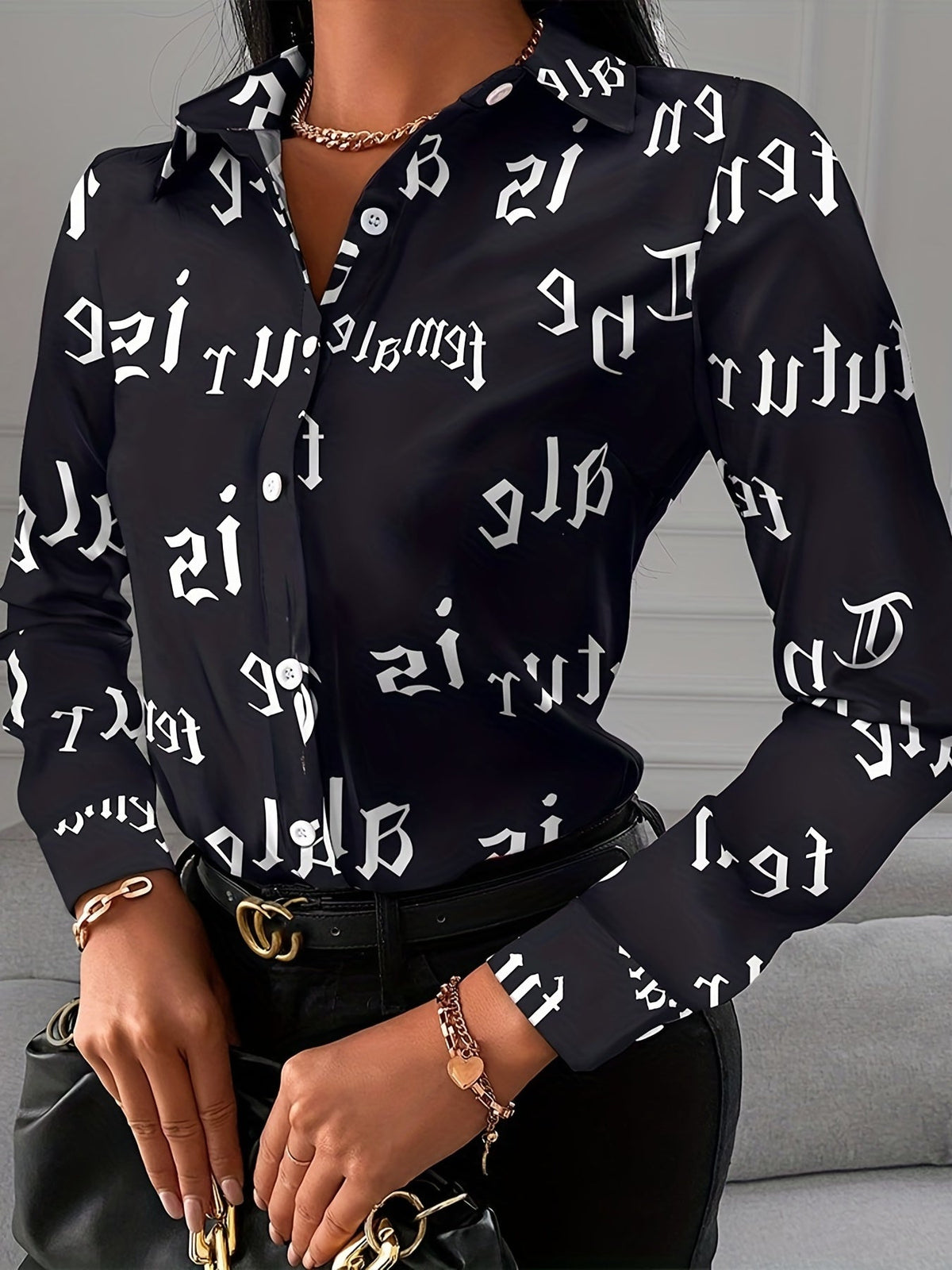 Women's Blouse V-neck Print Button Long Sleeve Loose Fall Blouse