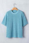 Mist Blue Exposed Seam Detail Half Sleeve Loose Sweater