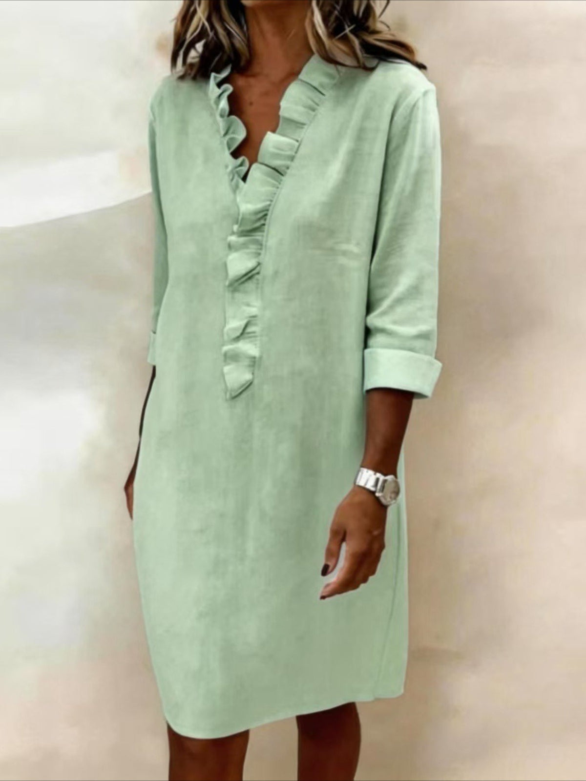 Gentle Style Elegant Commuter Solid Color Versatile Midi Dress
