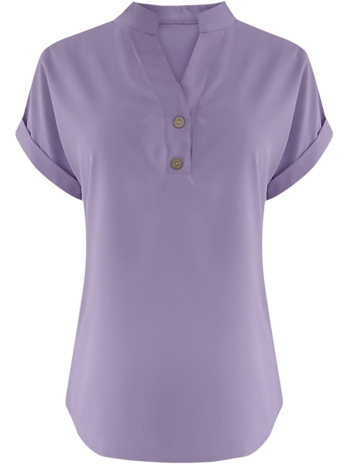 Solid Color V Neck Short Sleeve Button Down T Shirts