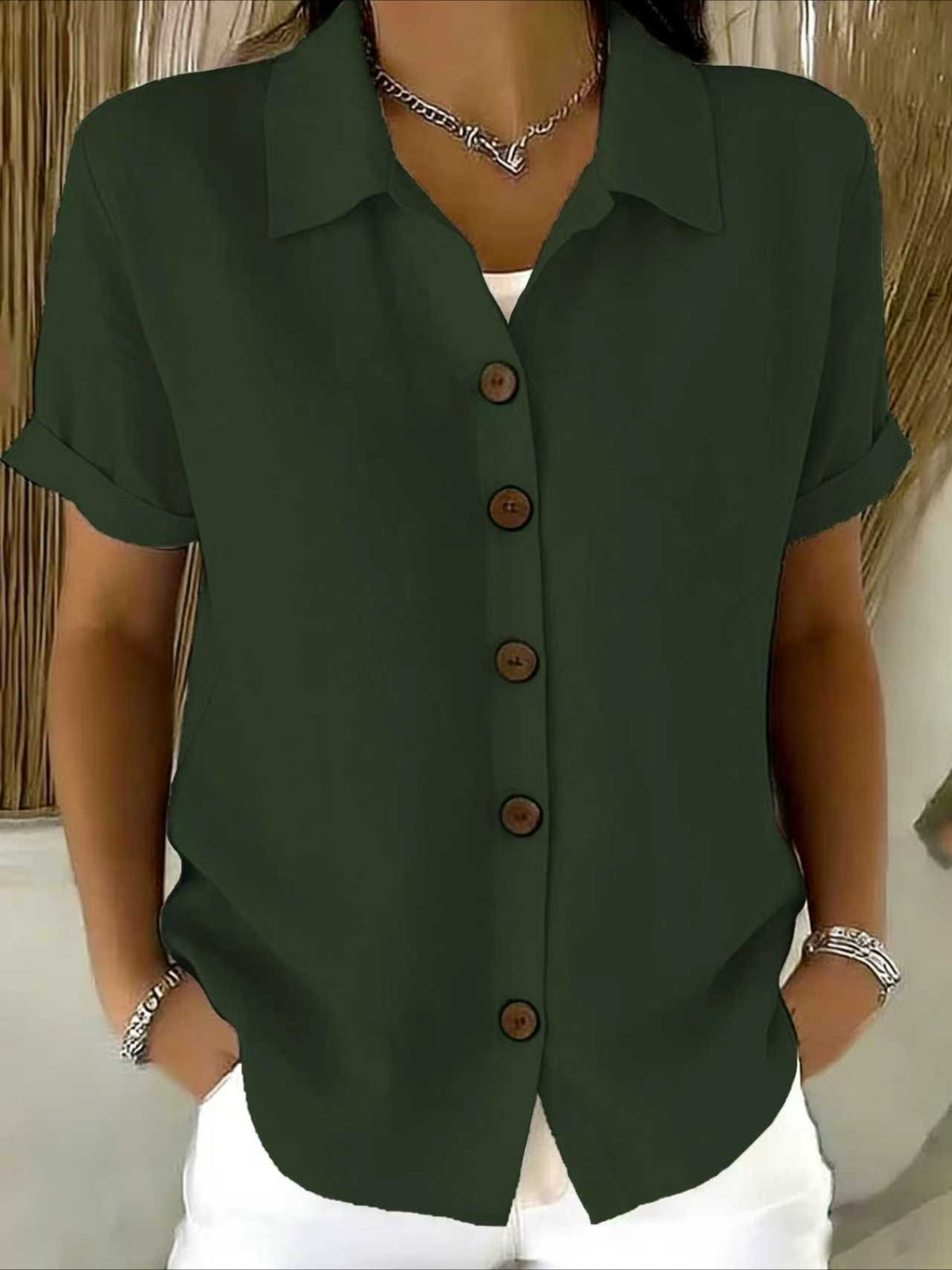 Shirt Collar Short Sleeve Plain Regular Regular Fit Shirt