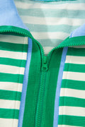 Bright Green Textured Stripe Print Contrast Trim Zip Collar Sleeveless 2pcs Skort Set