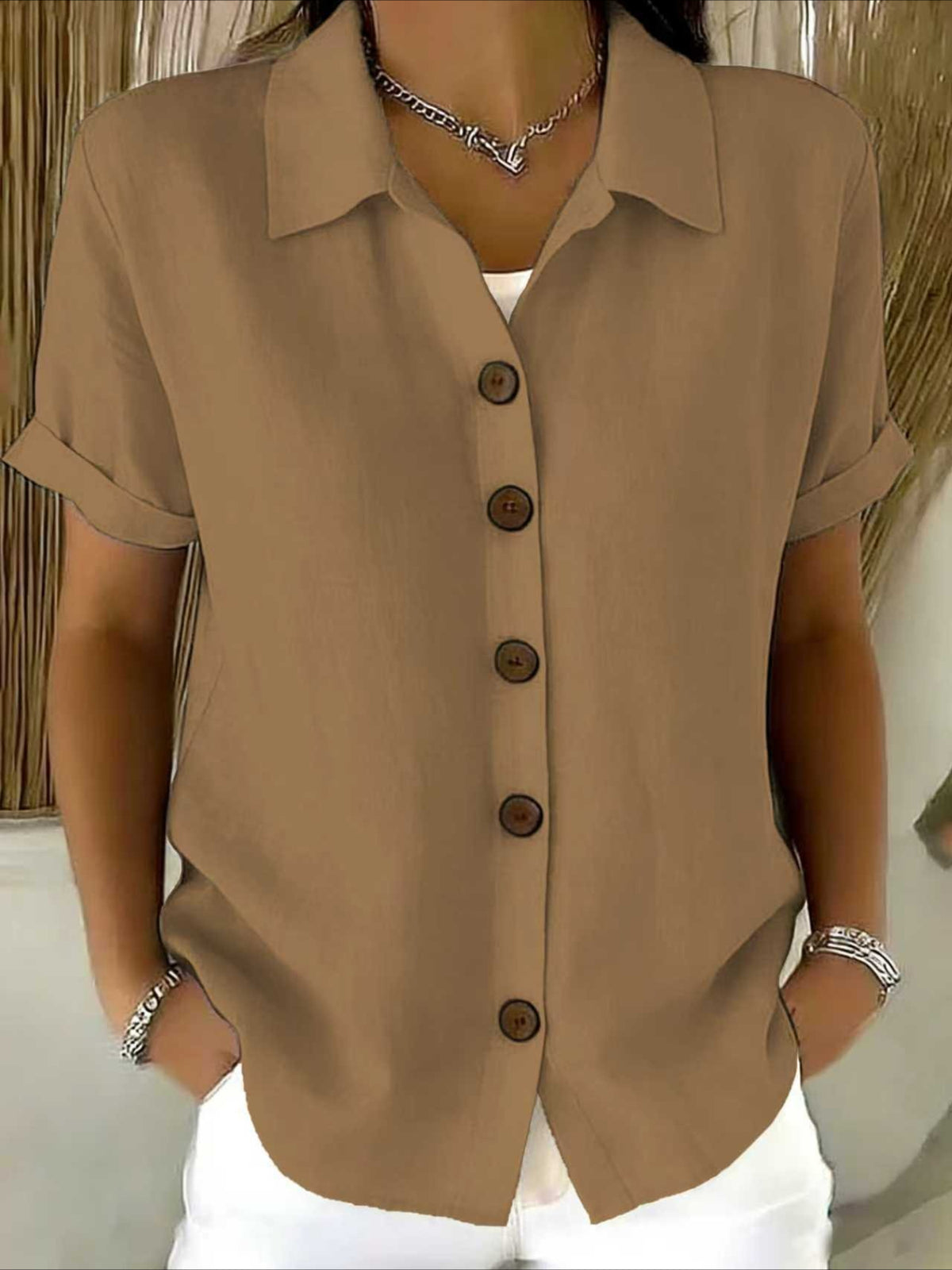 Shirt Collar Short Sleeve Plain Regular Regular Fit Shirt