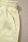 Yellow Cream Solid Color Exposed Seam Mock Neck Oversize Tee Casual Shorts 2pcs Outfit