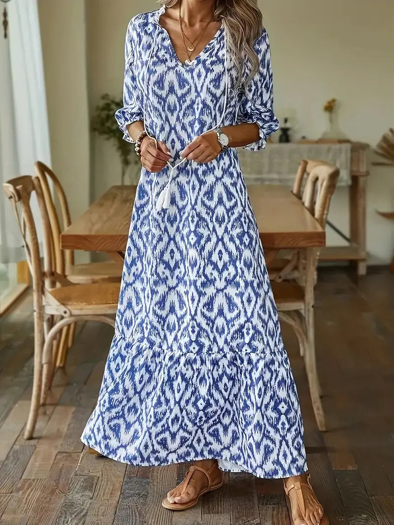 V Neck Half Sleeve Loose Floral Maxi Dress