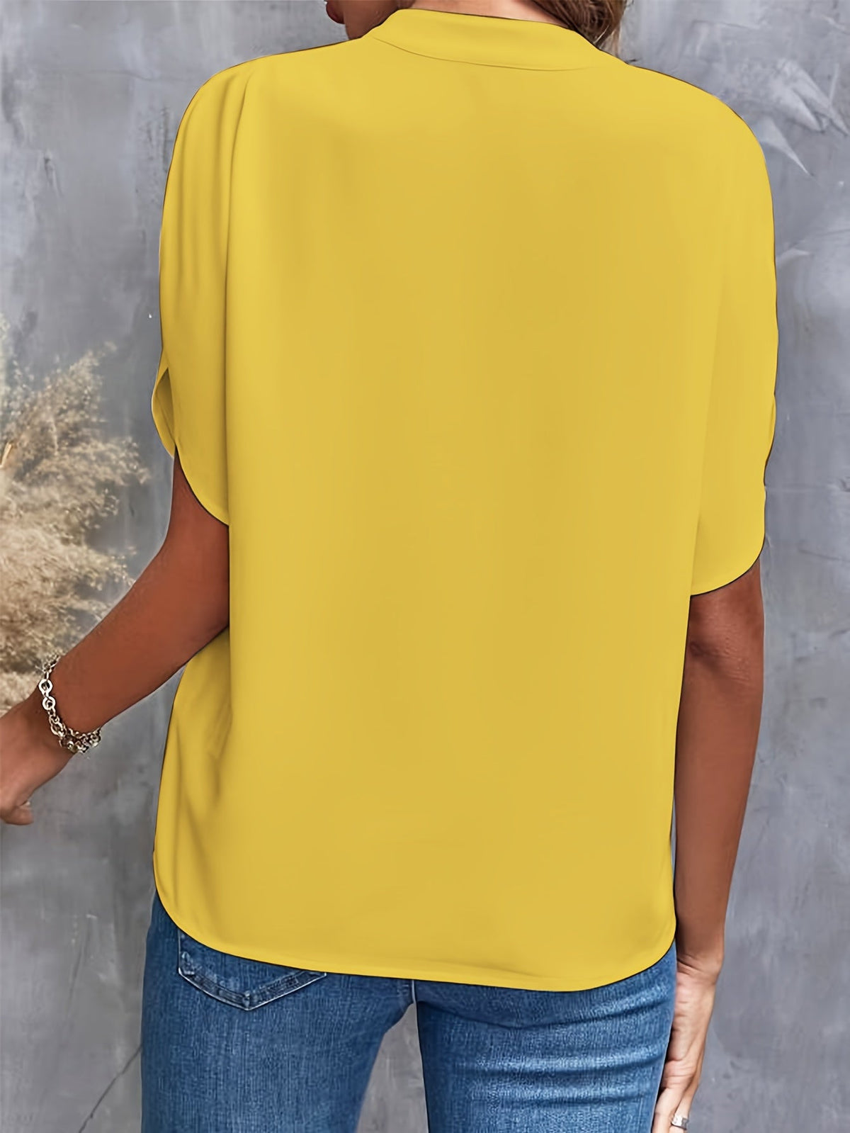 Women's Casual Notch Neck Blouse with Split Sleeves