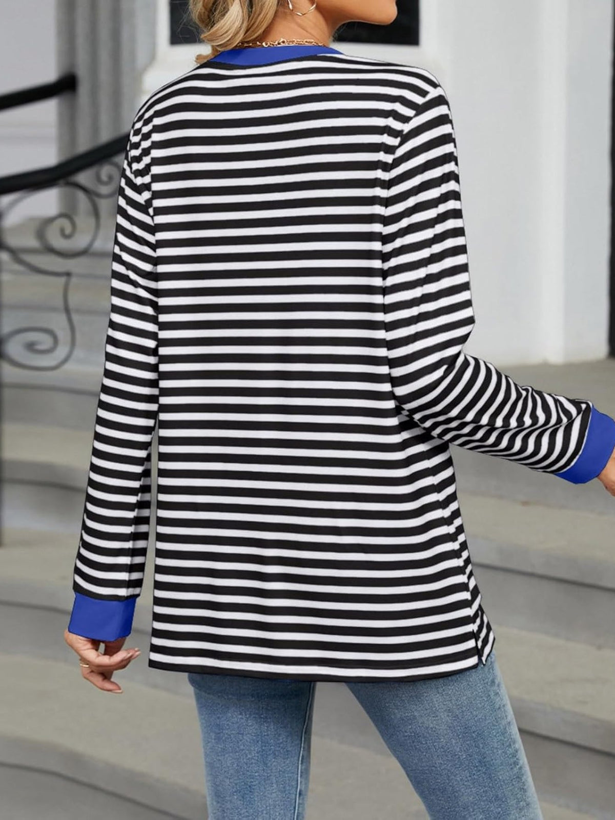 Women's Striped Long Sleeve Shirts Color Block Loose Pullover Tops Crew Neck Casual Blouse Sweatshirts Fall Outfits