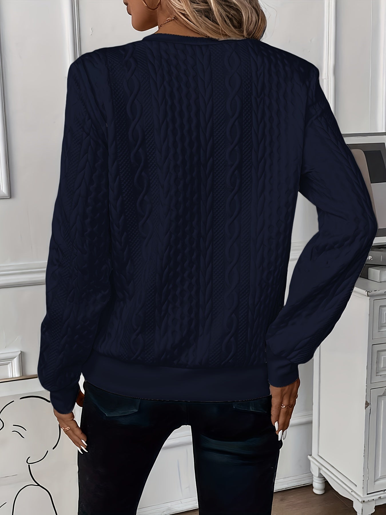 Elegant Crew Neck Zipper Sweatshirt, Solid Color Long Sleeve Top