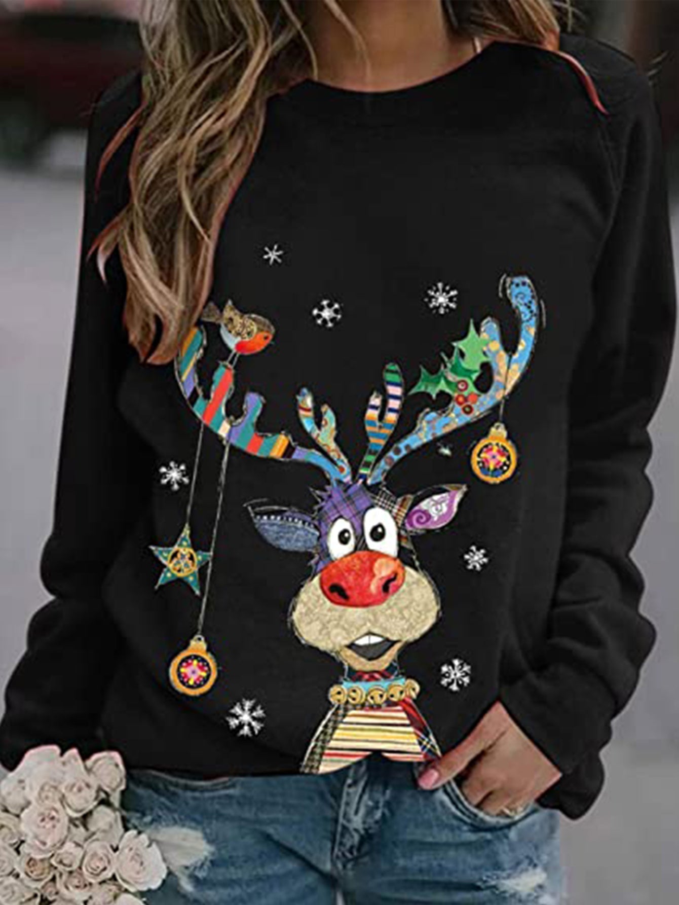 Women's Sweatshirt Casual Christmas Crew Neck Printed Long Sleeve Fashion Fall Loose Pullover