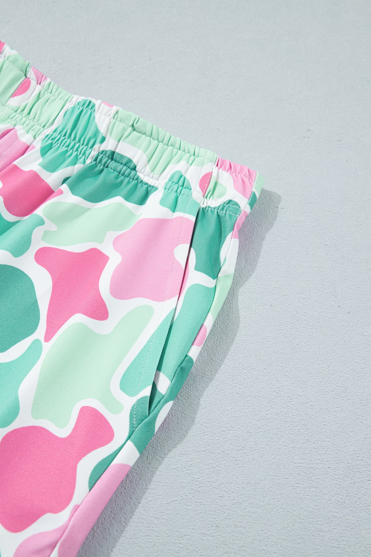 Green Camouflage Printed Cropped Tank Athleisure 2pcs Short Set
