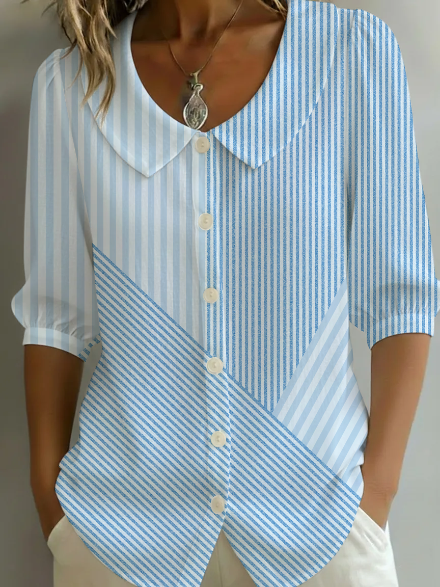Crew Neck Short Sleeve Patterns Regular Loose Shirt