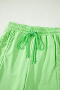 Light Green Lace Patchwork Half Sleeve Top Elastic Waist Pants Two Piece Set