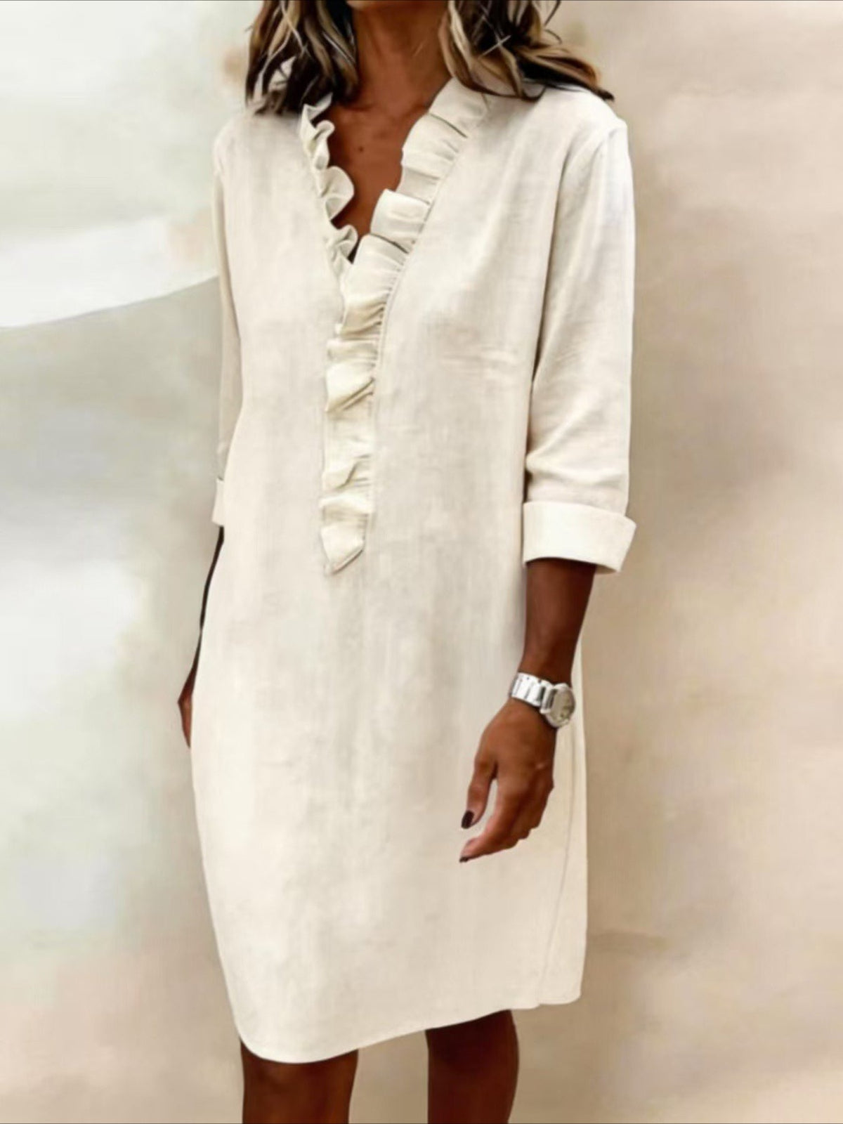 Gentle Style Elegant Commuter Solid Color Versatile Midi Dress