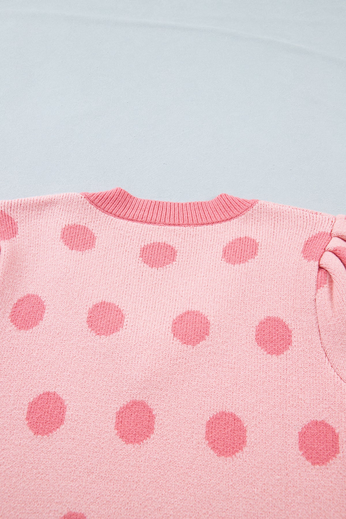Rose Red Polka Dot Puff Short Sleeve Sweater Top