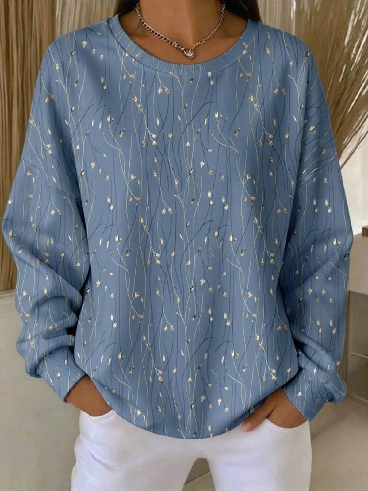 Casual Loose Leaf Crew Neck Regular Fit Sweatshirt