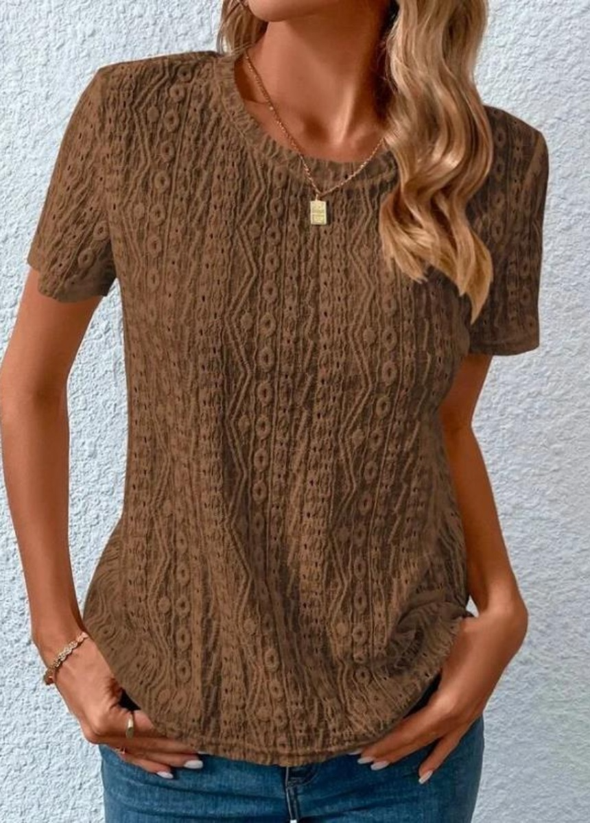 Hollow Out Vintage Lace Hole Loose Casual Short Sleeve T-Shirt