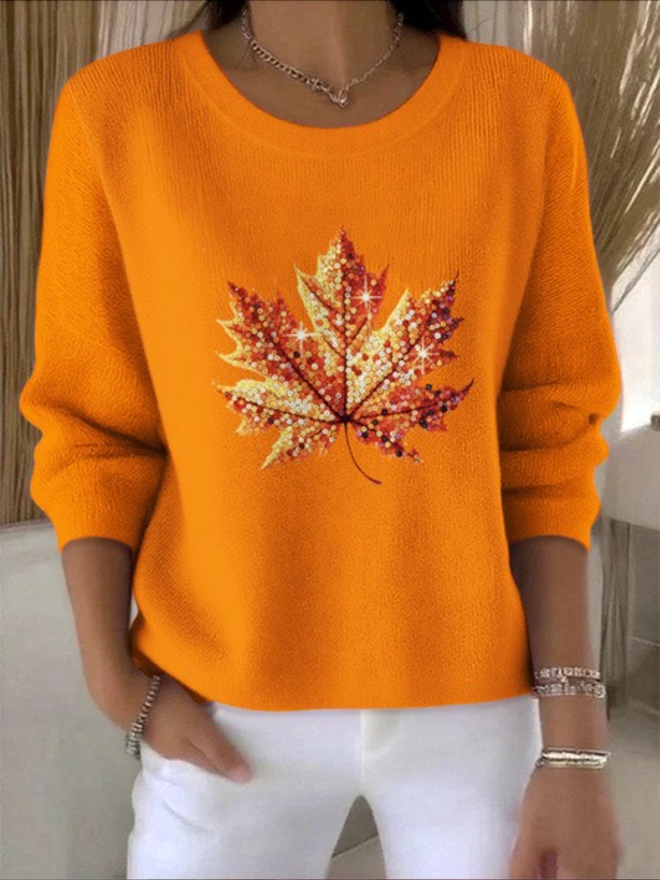 Crew Neck Floral Long Sleeve Comfy Casual Sweater Tee
