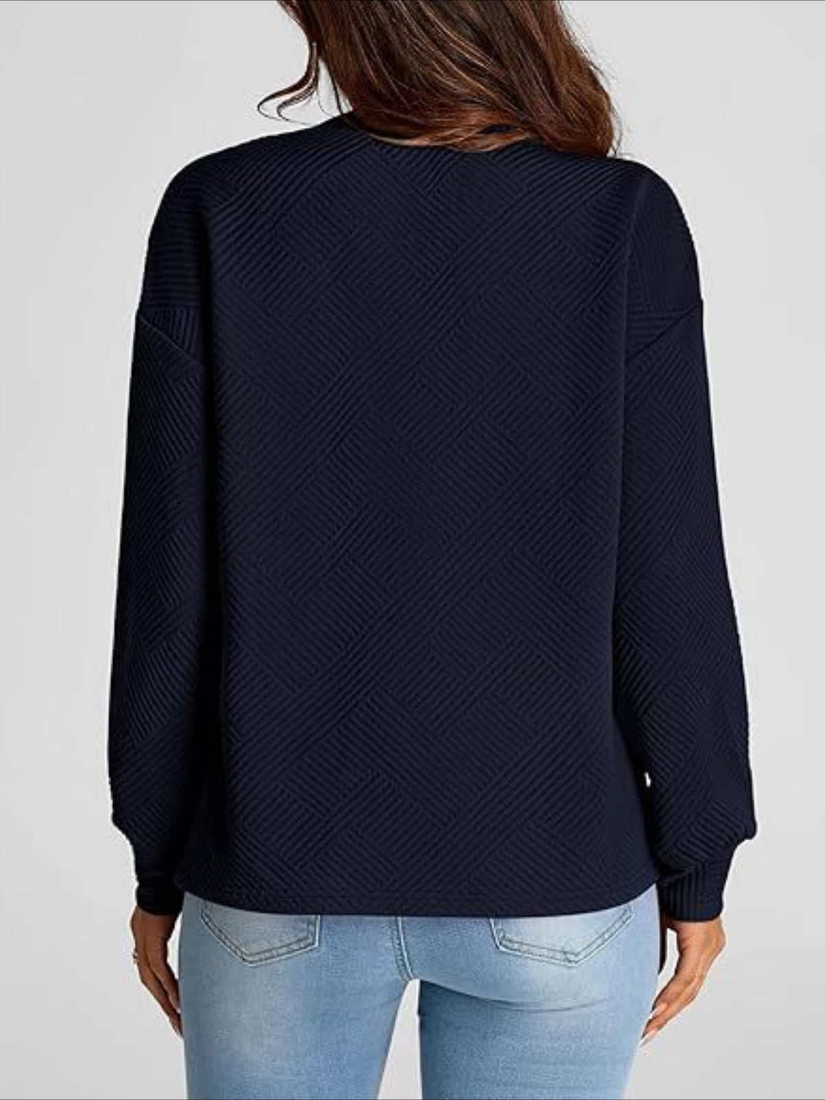Textured Fabrics Long Sleeve Round Neck Sweatshirt