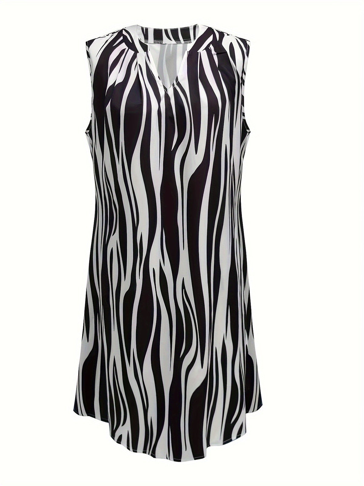 Abstract Ripple Print Dress, Casual V Neck Sleeveless Dress