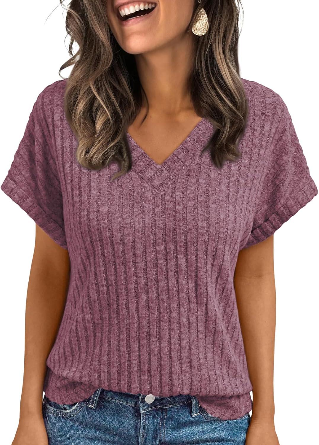 Solid Color Short Sleeve V Neck Shirts