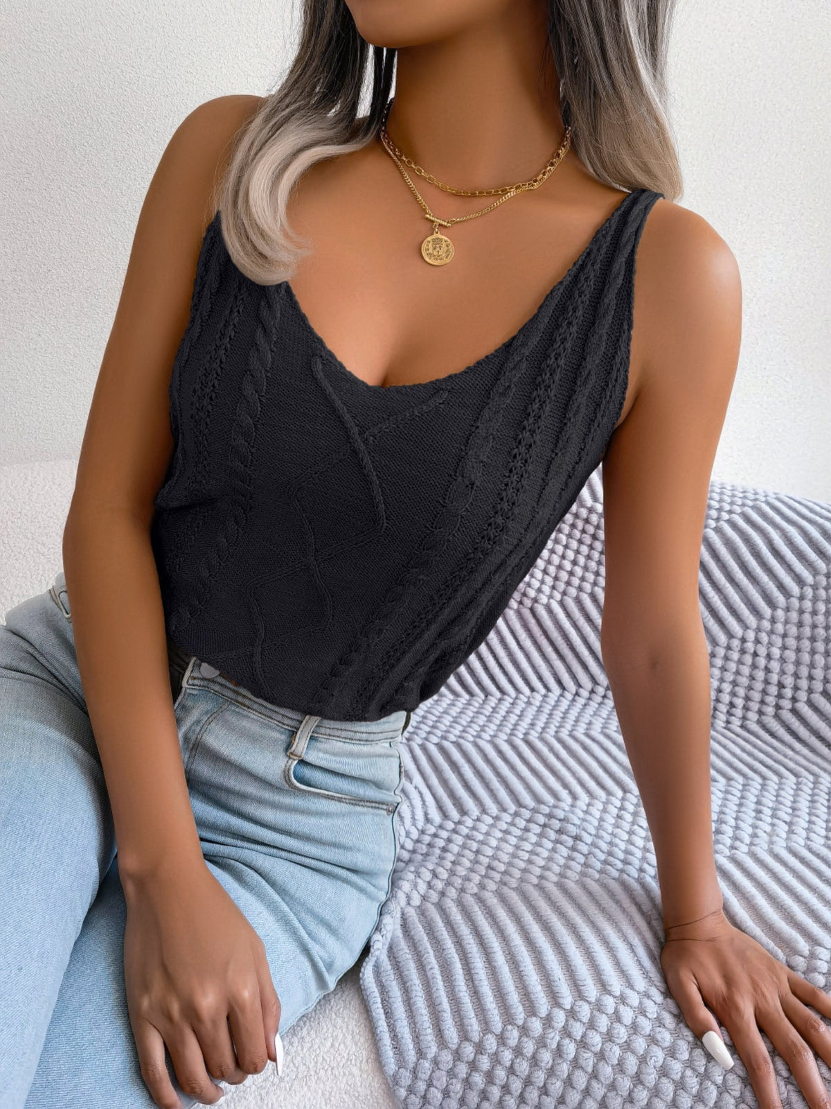 Solid Simple Knit Tank Top, Casual V Neck Versatile Sleeveless Tank Top