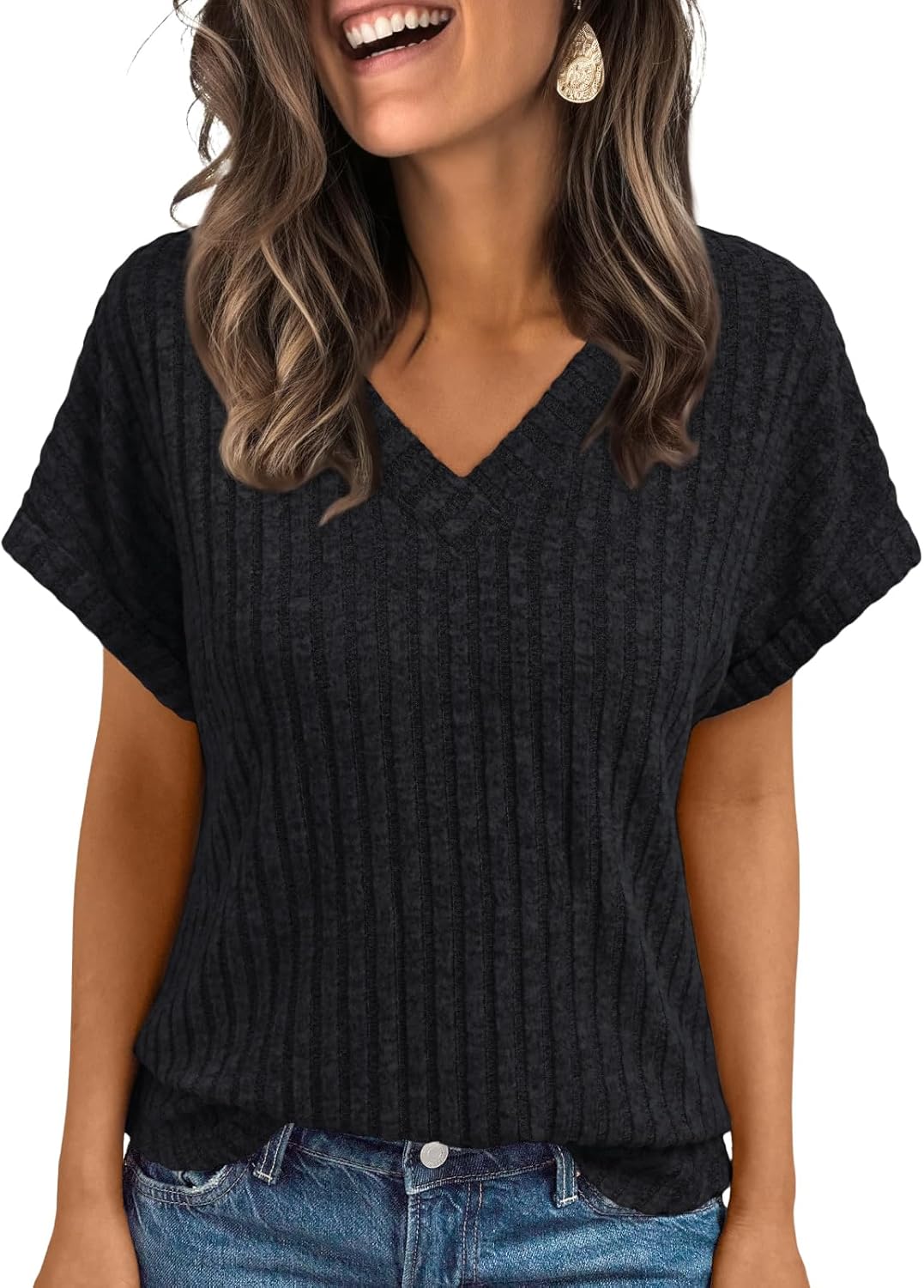 Solid Color Short Sleeve V Neck Shirts