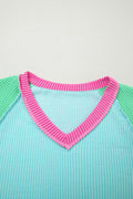 Aruba Blue Color Block Twisted Ribbed Tee