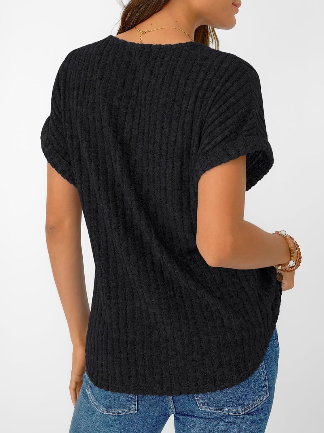 Solid Color Short Sleeve V Neck Shirts
