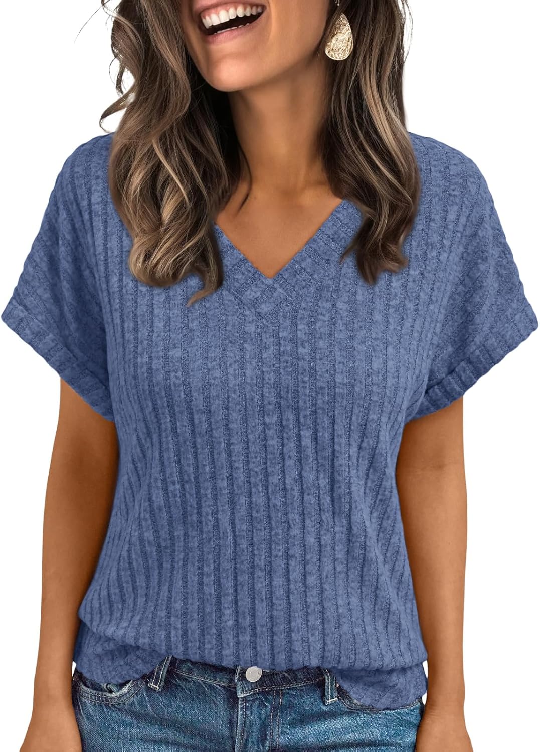 Solid Color Short Sleeve V Neck Shirts