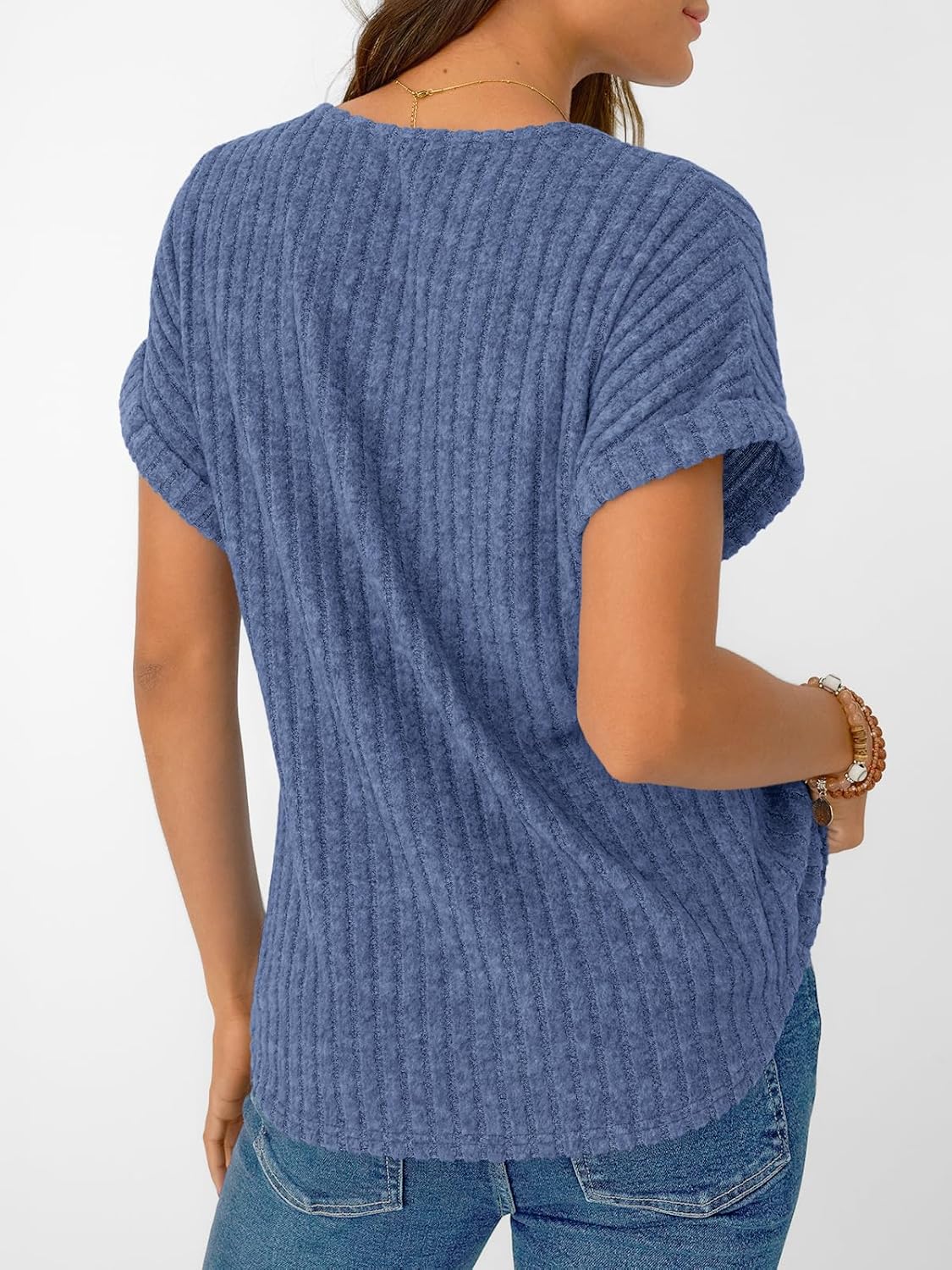 Solid Color Short Sleeve V Neck Shirts