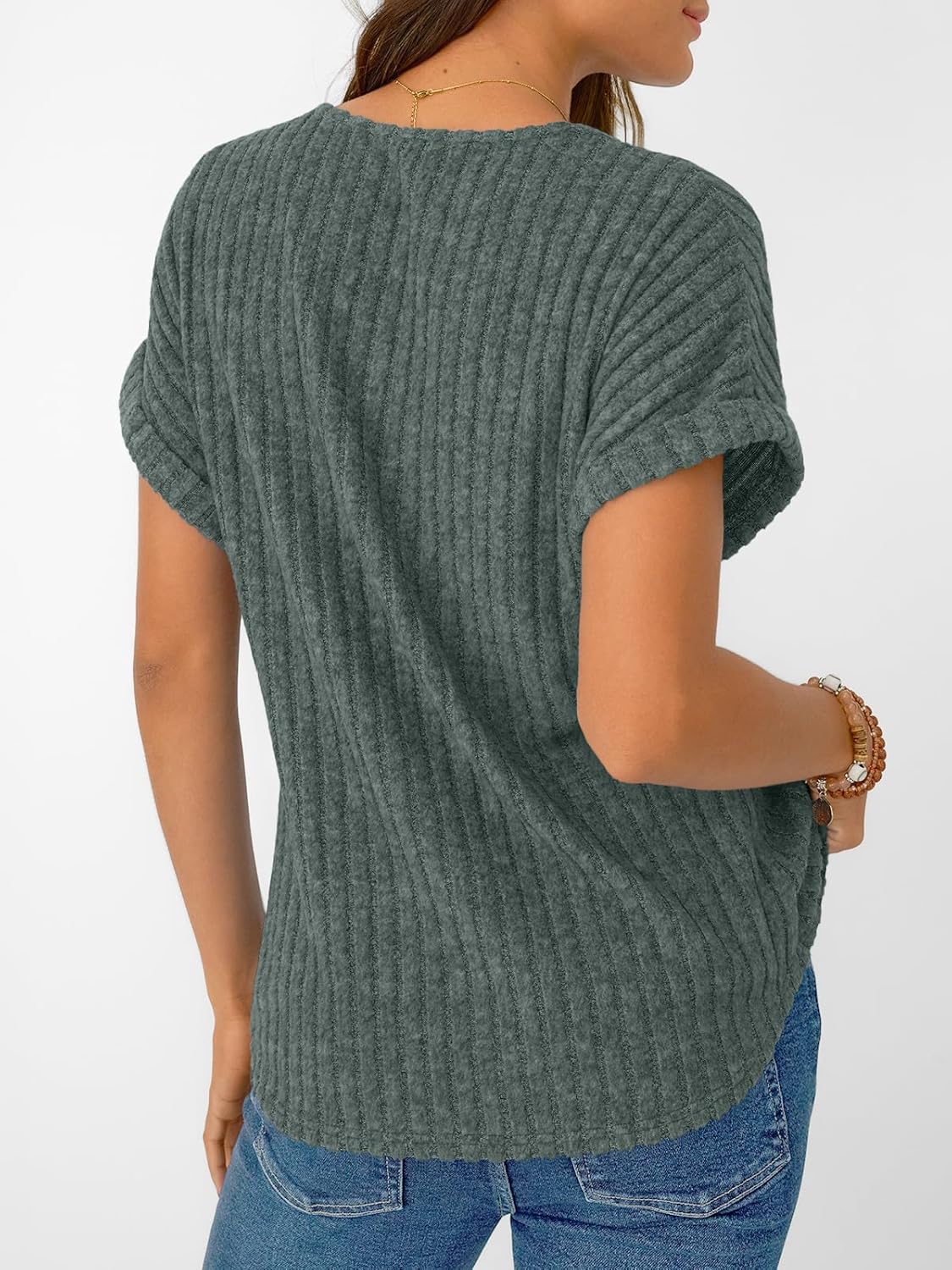 Solid Color Short Sleeve V Neck Shirts