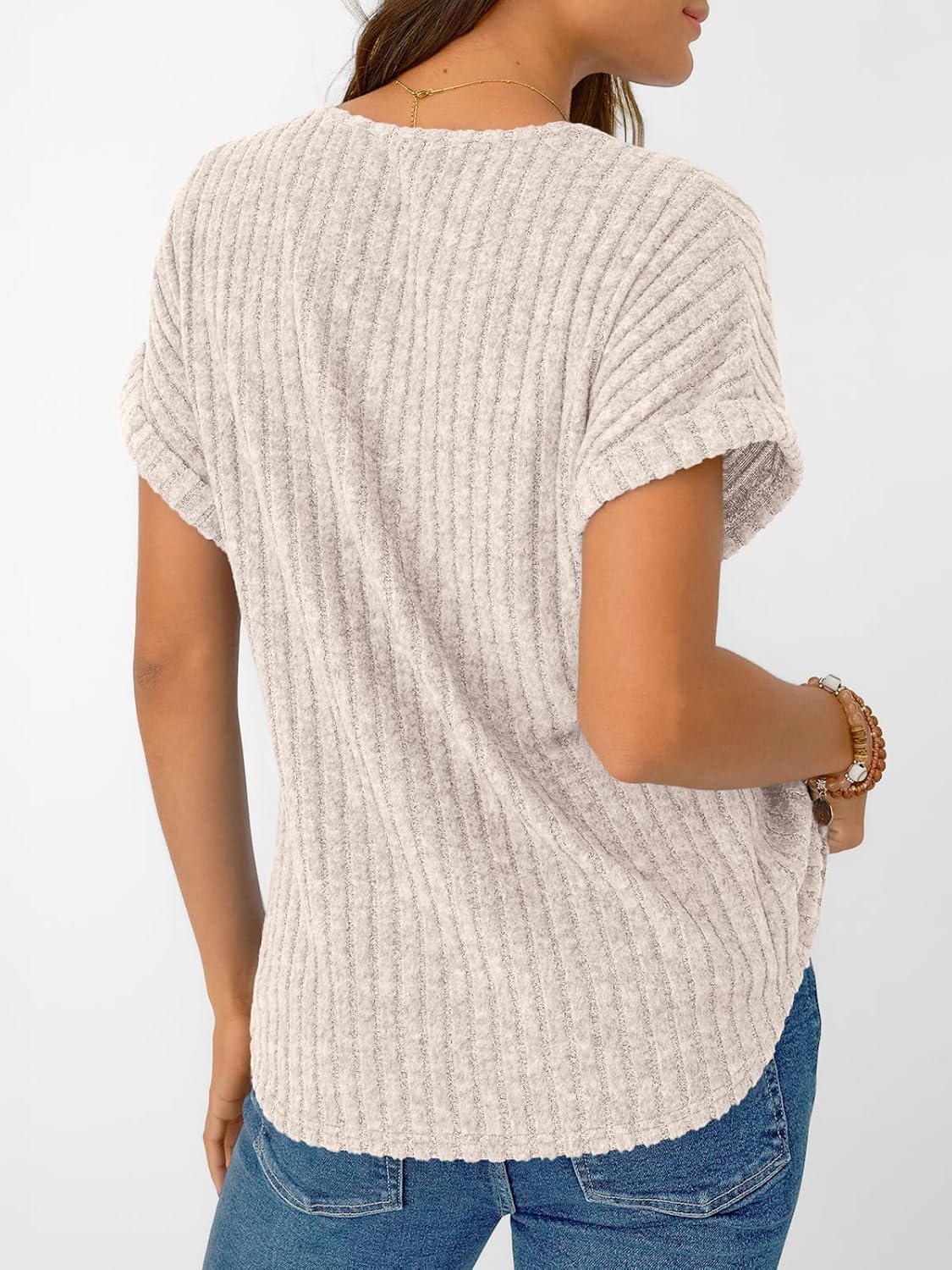 Solid Color Short Sleeve V Neck Shirts