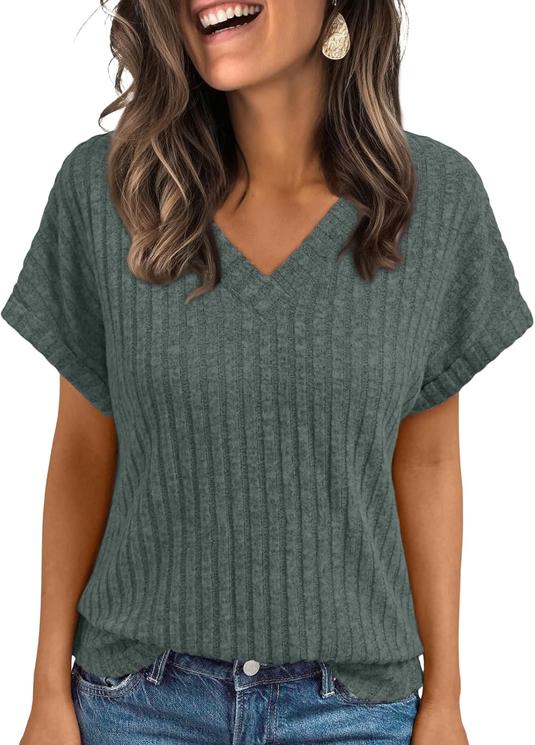 Solid Color Short Sleeve V Neck Shirts