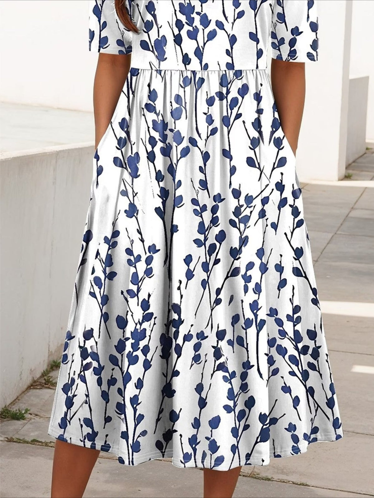 Floral Summer Printing Crew Neck Short Sleeve H-Line Dress