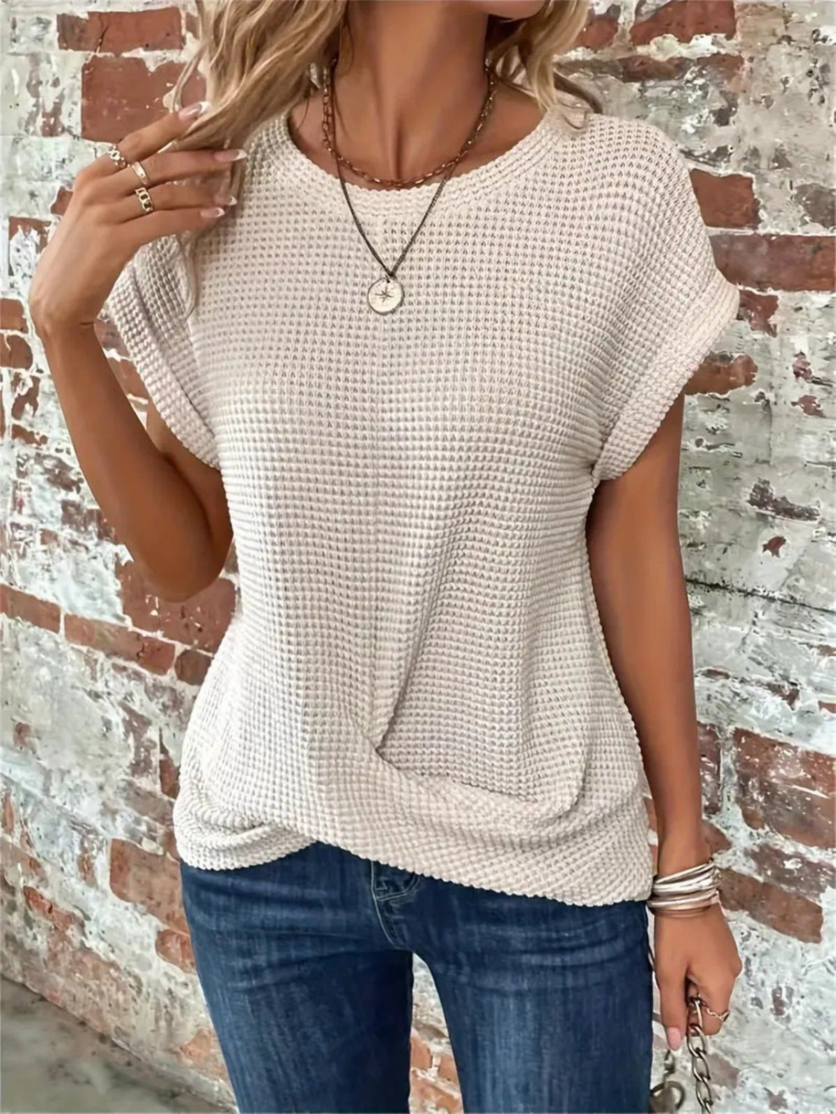 Twist Hem Crew Neck T-Shirt, Casual Short Sleeve T-Shirt