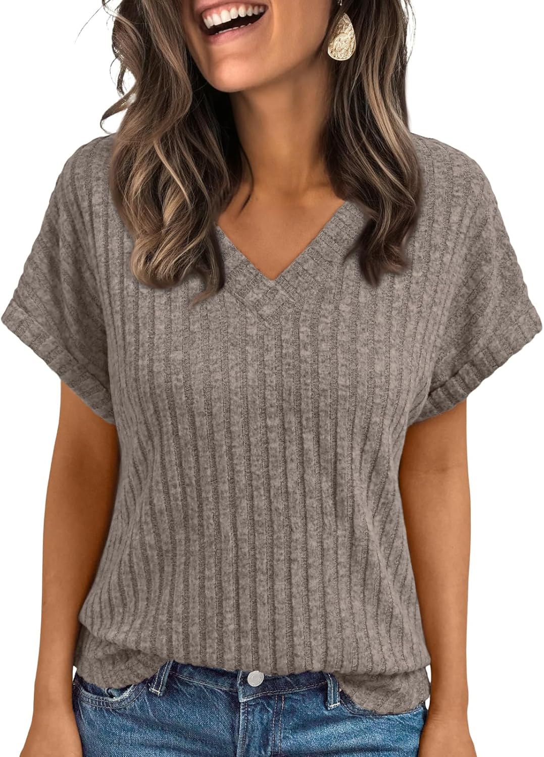 Solid Color Short Sleeve V Neck Shirts
