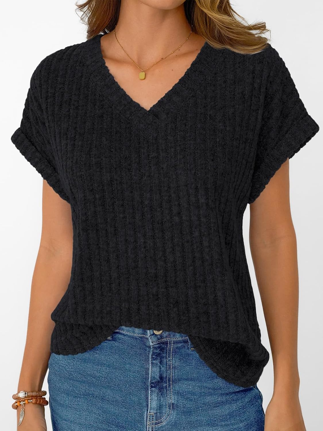 Solid Color Short Sleeve V Neck Shirts