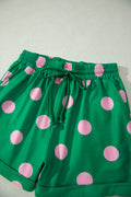 Green Polka Dot Print V Neck Tee Short Set